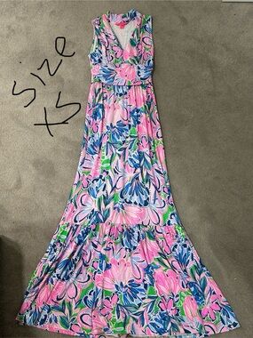 Lilly Pulitzer Pink, Blue & Green Floral Maxi Dress